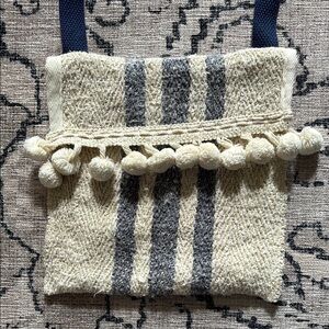 Chic Cream and Navy Pom-Pom Bag